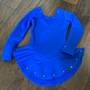 Ice skater leotard long sleeve cobalt blue with rhinestones XS